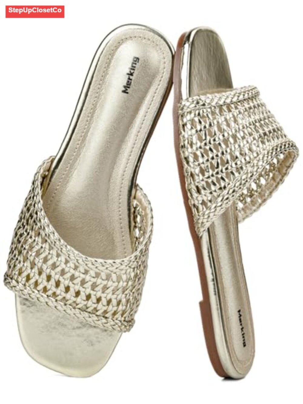Women's Braided Woven Slides Sandals Square Toe Slip On Flat Summer Beach